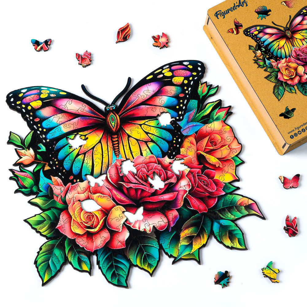 Puzzle en Bois Adulte - Papillon et Roses