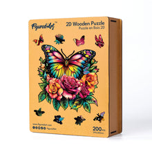 Charger l&#39;image dans la galerie, Puzzle en Bois Adulte - Papillon et Roses