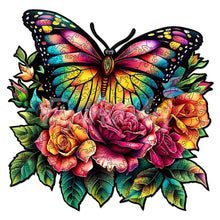 Charger l&#39;image dans la galerie, Puzzle en Bois Adulte - Papillon et Roses