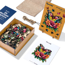 Charger l&#39;image dans la galerie, Puzzle en Bois Adulte - Papillon et Roses