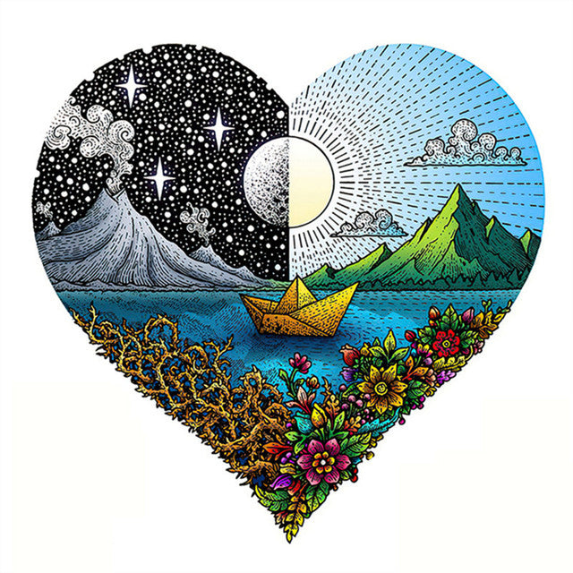 Puzzle 2D en Bois - Cœur de Nuit et Jour