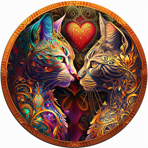 Puzzle 2D en Bois - Amoureux des Chats Colorés