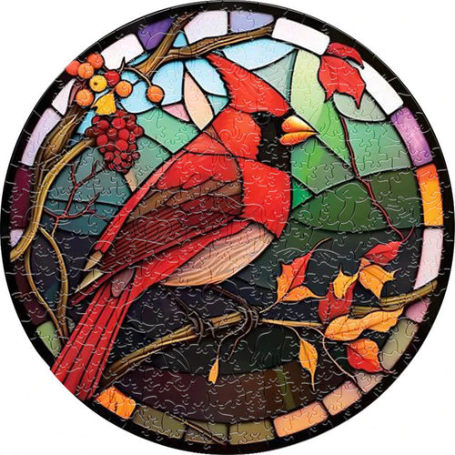 Puzzle 2D en Bois - Cardinal rouge en vitrail