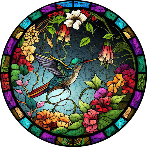 Puzzle 2D en Bois - Colibri et Fleur Fanée