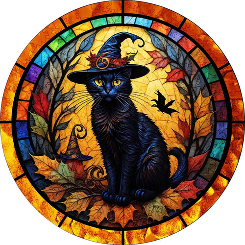 Puzzle 2D en Bois - Chatte Sorcière