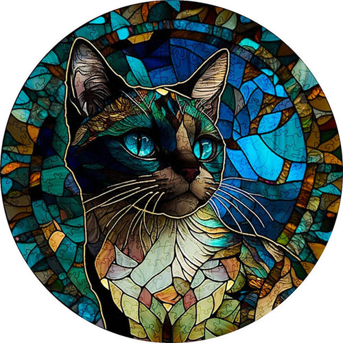 Puzzle 2D en Bois - Chat aux Yeux Bleus