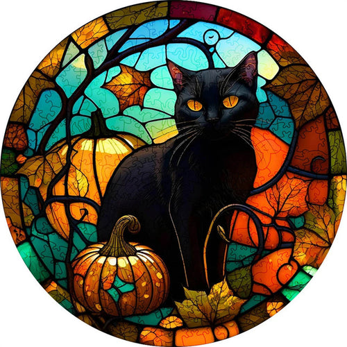 Puzzle 2D en Bois - Chat Effrayant