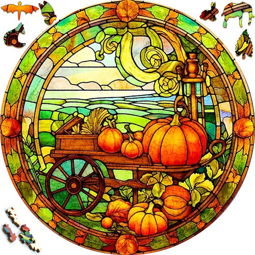 Puzzle 2D en Bois - Chariot à citrouille