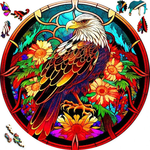 Puzzle 2D en Bois - Aigle et Fleurs