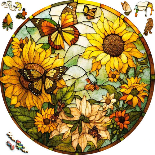 Puzzle 2D en Bois - Tournesols et Papillons