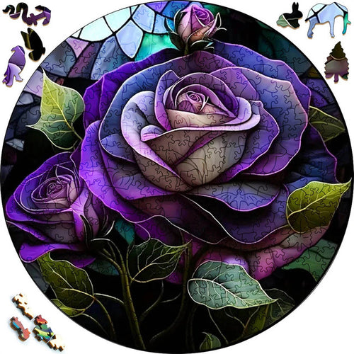 Puzzle 2D en Bois - Roses Pourpres