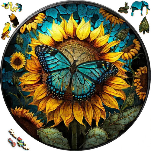 Puzzle 2D en Bois - Papillon sur Tournesol