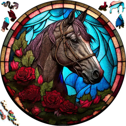 Puzzle 2D en Bois - Cheval et Roseraie