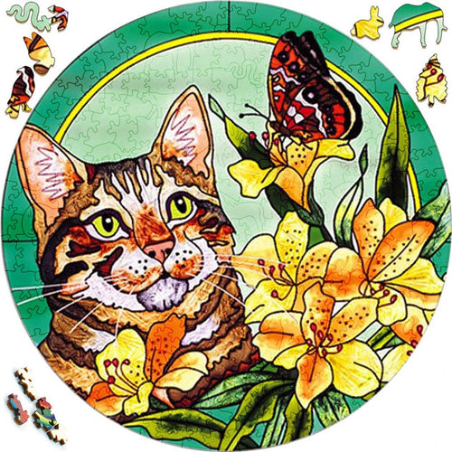 Puzzle 2D en Bois - Chat dans la Nature
