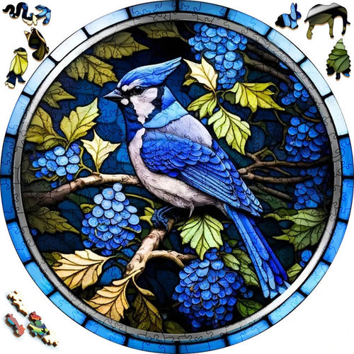 Puzzle 2D en Bois - Geai bleu et baies