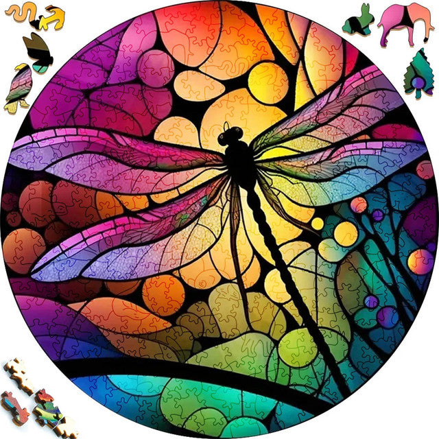 Puzzle 2D en Bois - Libellule Arc-en-ciel