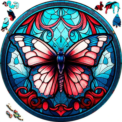 Puzzle 2D en Bois - Papillon Rouge et Bleu