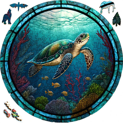 Puzzle 2D en Bois - Tortue nageuse