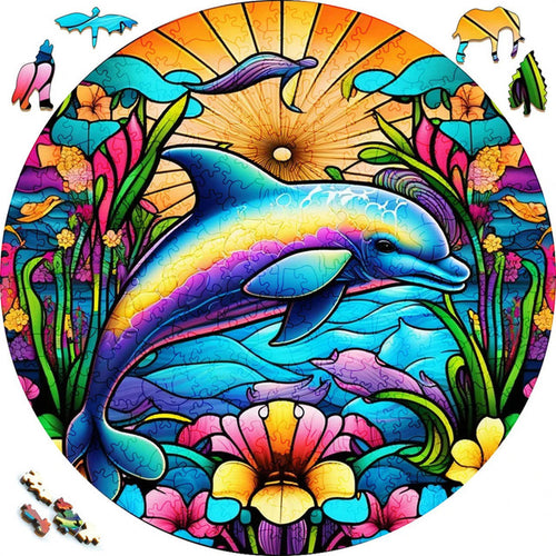 Puzzle 2D en Bois - Dauphin Arc-en-ciel