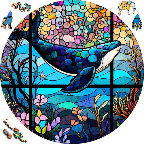 Puzzle 2D en Bois - Baleine en mer
