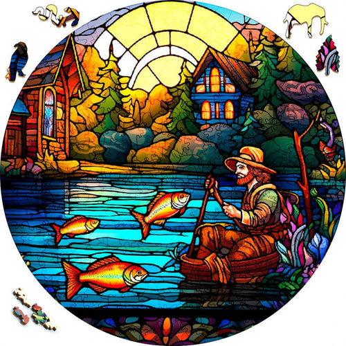 Puzzle 2D en Bois - Pêcheur du village