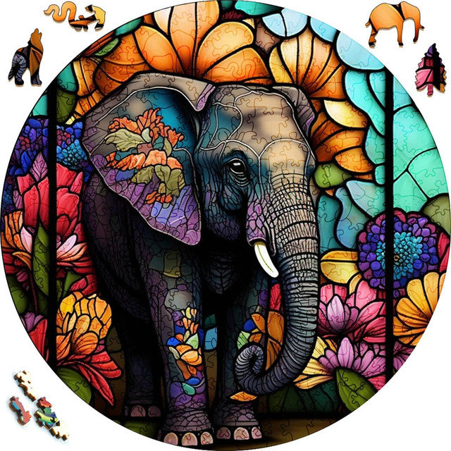 Puzzle 2D en Bois - Éléphant coloré