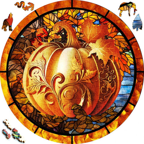 Puzzle 2D en Bois - Citrouille dorée