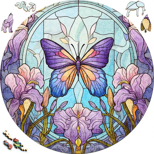 Puzzle 2D en Bois - Papillon Violet et Orchidées