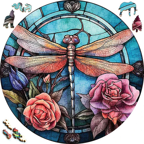 Puzzle 2D en Bois - Libellule et Roses
