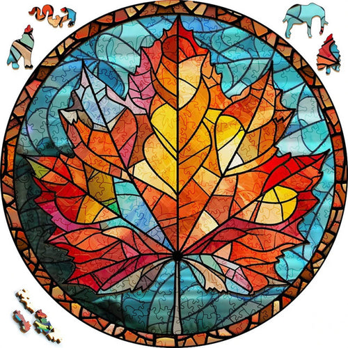 Puzzle 2D en Bois - Feuille d'érable en mosaïque