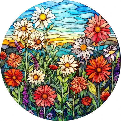 Puzzle 2D en Bois - Champ de Fleurs