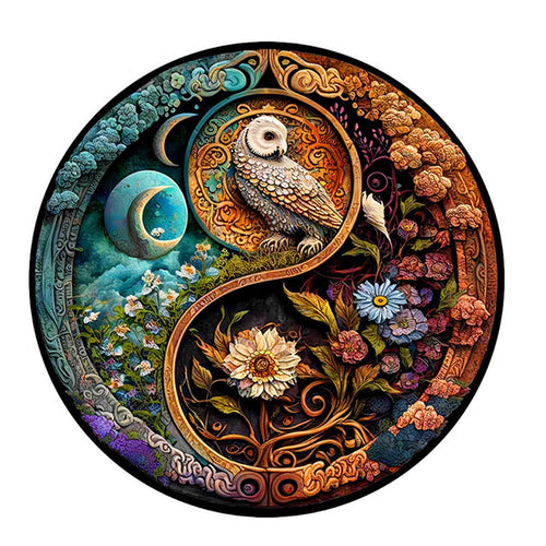 Puzzle 2D en Bois - Hibou et Fleurs