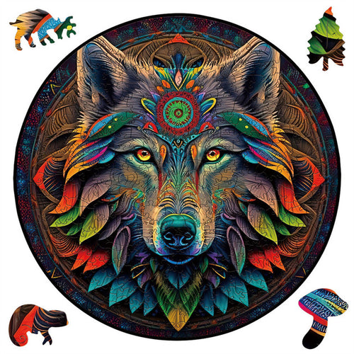 Puzzle 2D en Bois - Loup tribal