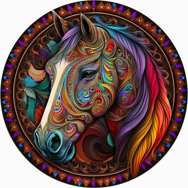Puzzle 2D en Bois - Cheval coloré