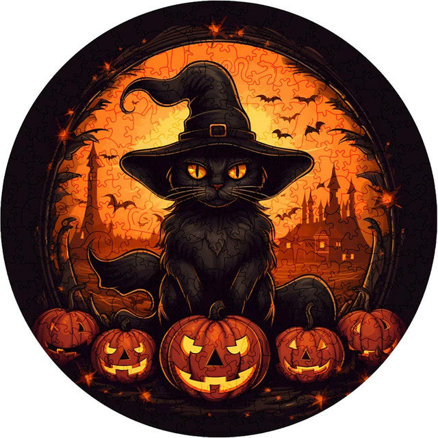 Puzzle 2D en Bois - Chat Sorcière