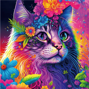 Puzzle 2D en Bois - Chat Psychédélique