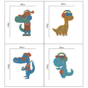 Pendentif Diamond Painting Dinosaures Cool Ensemble de 4 pièces