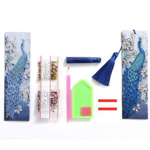 Marque-Pages Diamond Painting Paon Bleu
