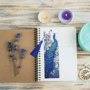 Marque-Pages Diamond Painting Paon Bleu