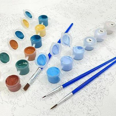 Préparer son kit de peinture par numéro avec pots numérotés. Kit complet prêt à peindre pour démarrer dans la peinture acrylique facilement.