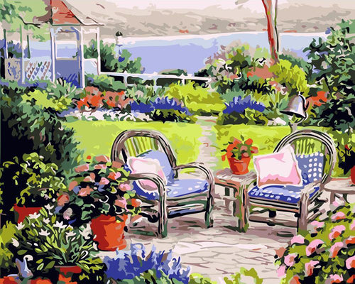 peinture par numéros | Jardin au bord de l'eau | fleurs paysages nouveautés complexe | FiguredArt