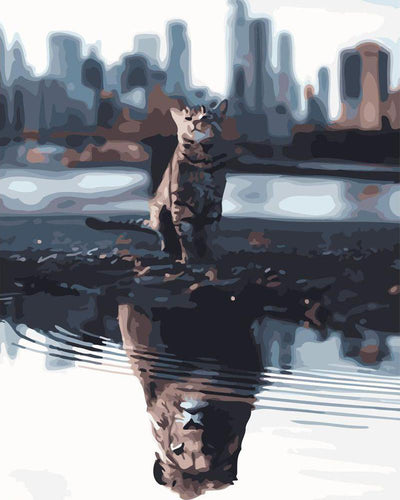 peinture par numéros | Chat reflet Lion en Ville | animaux chats lions ville nouveautés intermédiaire | FiguredArt