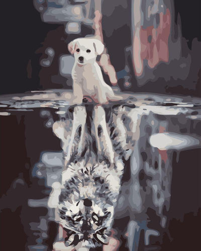 peinture par numéros | Chien reflet de Loup en Ville | animaux chiens loups nouveautés intermédiaire | FiguredArt