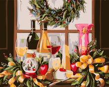 Charger l&#39;image dans la galerie, peinture par numéros | Bouteilles de vin sur la table | cuisine nouveautés complexe | FiguredArt