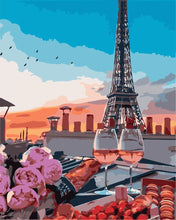 Charger l&#39;image dans la galerie, peinture par numéros | L&#39;apéro avec vue sur la Tour Eiffel | romantique ville nouveautés intermédiaire | FiguredArt