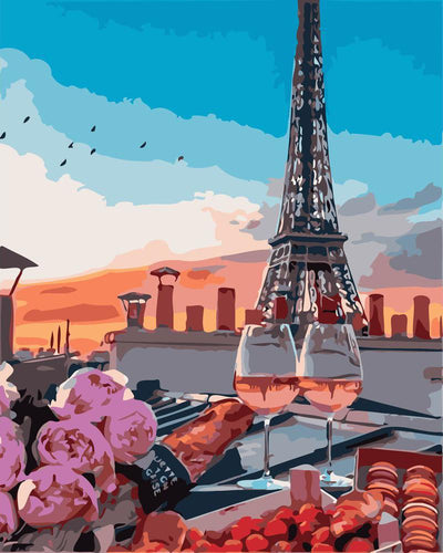 peinture par numéros | L'apéro avec vue sur la Tour Eiffel | romantique ville nouveautés intermédiaire | FiguredArt