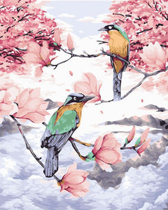 peinture par numéros | Oiseaux sur des branches en haute montagne | animaux oiseaux nouveautés complexe | FiguredArt