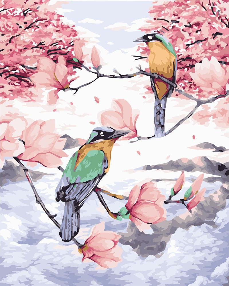peinture par numéros | Oiseaux sur des branches en haute montagne | animaux oiseaux nouveautés complexe | FiguredArt