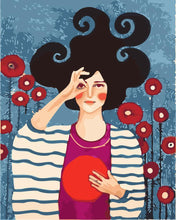 Charger l&#39;image dans la galerie, peinture par numéros | Portrait de Femme et Rond rouge | femmes portrait nouveautés intermédiaire | FiguredArt