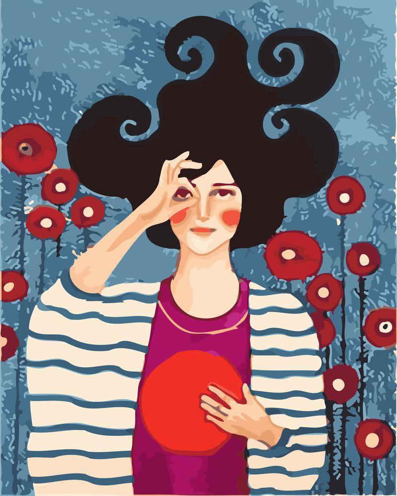 peinture par numéros | Portrait de Femme et Rond rouge | femmes portrait nouveautés intermédiaire | FiguredArt